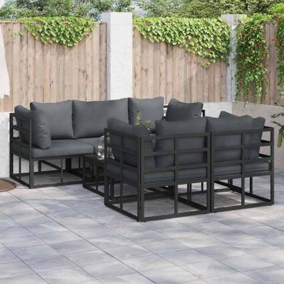 Set de canapele pentru grădină cu pernă 6 pcs Negru Oțel GartenMobel Dekor