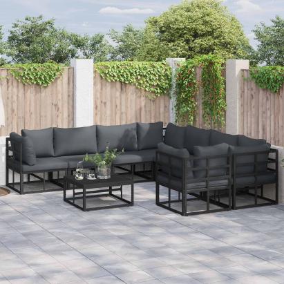 Set de canapele pentru grădină cu pernă 9 pcs Negru Oțel GartenMobel Dekor