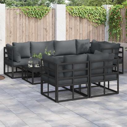 Set de canapele pentru grădină cu pernă 7 pcs Negru Oțel GartenMobel Dekor