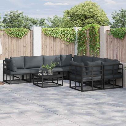 Set de canapele pentru grădină cu pernă 8 pcs Negru Oțel GartenMobel Dekor