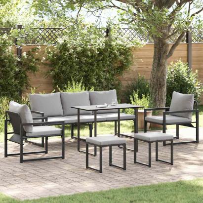 Set de canapele pentru grădină cu pernă 6 pcs Negru Oțel GartenMobel Dekor