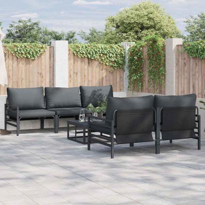 Set de canapele pentru grădină cu pernă 6 pcs Negru Oțel GartenMobel Dekor