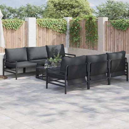 Set de canapele pentru grădină cu pernă 7 pcs Negru Oțel GartenMobel Dekor