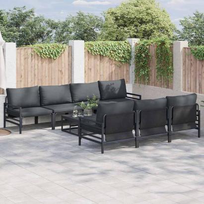 Set de canapele pentru grădină cu pernă 8 pcs Negru Oțel GartenMobel Dekor