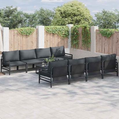 Set de canapele pentru grădină cu pernă 9 pcs Negru Oțel GartenMobel Dekor