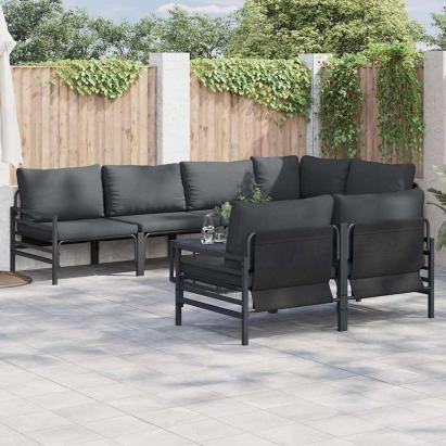 Set de canapele pentru grădină cu pernă 7 pcs Negru Oțel GartenMobel Dekor