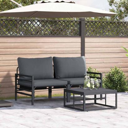 Set de canapele pentru grădină cu pernă 3 pcs Negru Oțel GartenMobel Dekor