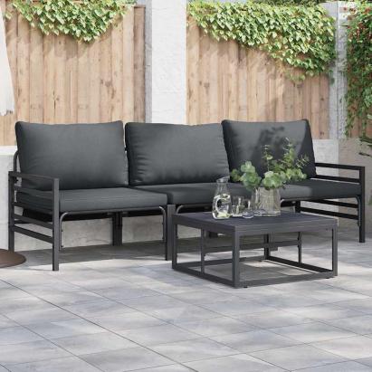 Set de canapele pentru grădină cu pernă 3 pcs Negru Oțel GartenMobel Dekor