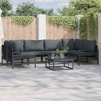 Set de canapele pentru grădină cu pernă 6 pcs Negru Oțel GartenMobel Dekor
