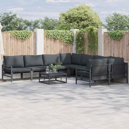 Set de canapele pentru grădină cu pernă 8 pcs Negru Oțel GartenMobel Dekor