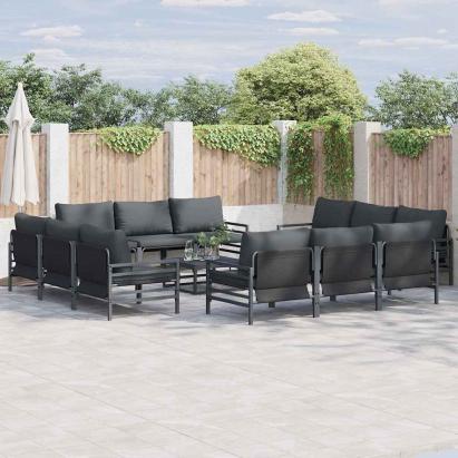 Set de canapele pentru grădină cu pernă 12 pcs Negru Oțel GartenMobel Dekor
