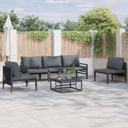 Set de canapele pentru grădină cu pernă 6 pcs Negru Oțel GartenMobel Dekor