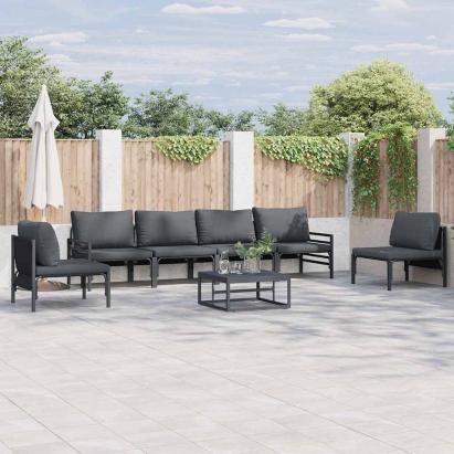 Set de canapele pentru grădină cu pernă 7 pcs Negru Oțel GartenMobel Dekor