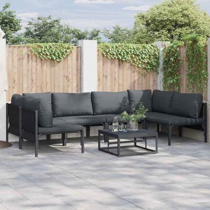 Set de canapele pentru grădină cu pernă 6 pcs Negru Oțel GartenMobel Dekor