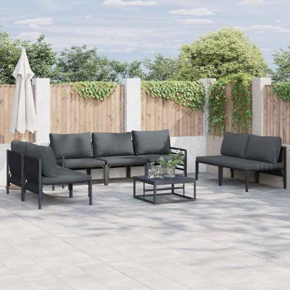 Set de canapele pentru grădină cu pernă 7 pcs Negru Oțel GartenMobel Dekor