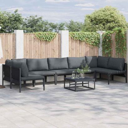 Set de canapele pentru grădină cu pernă 7 pcs Negru Oțel GartenMobel Dekor
