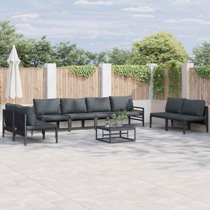 Set de canapele pentru grădină cu pernă 8 pcs Negru Oțel GartenMobel Dekor