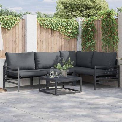 Set de canapele pentru grădină cu pernă 4 pcs Negru Oțel GartenMobel Dekor