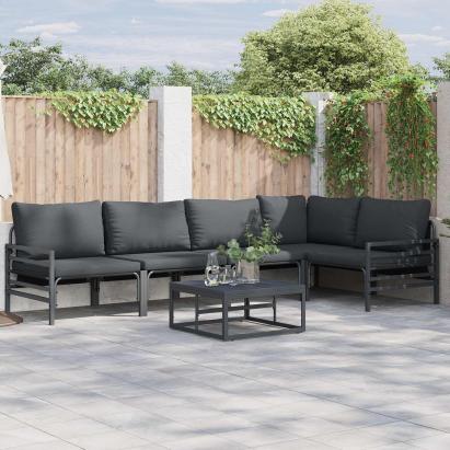 Set de canapele pentru grădină cu pernă 6 pcs Negru Oțel GartenMobel Dekor