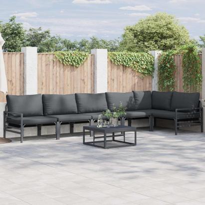 Set de canapele pentru grădină cu pernă 6 pcs Negru Oțel GartenMobel Dekor
