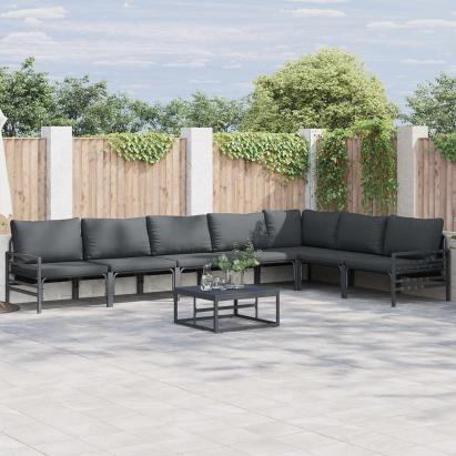 Set de canapele pentru grădină cu pernă 8 pcs Negru Oțel GartenMobel Dekor