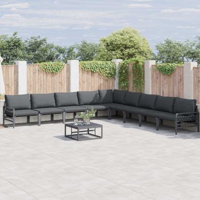 Set de canapele pentru grădină cu pernă 9 pcs Negru Oțel GartenMobel Dekor