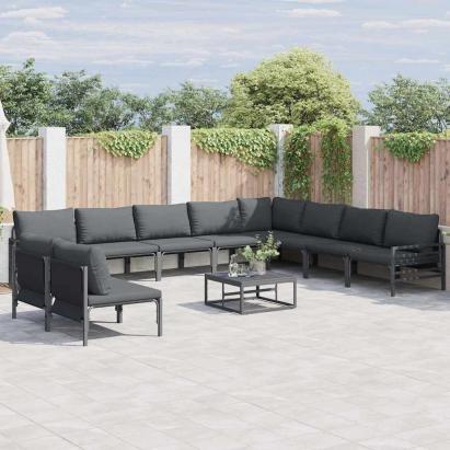 Set de canapele pentru grădină cu pernă 11 pcs Negru Oțel GartenMobel Dekor