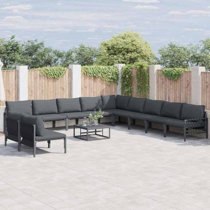 Set de canapele pentru grădină cu pernă 11 pcs Negru Oțel GartenMobel Dekor
