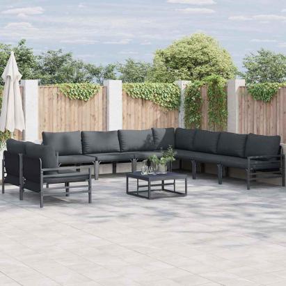 Set de canapele pentru grădină cu pernă 10 pcs Negru Oțel GartenMobel Dekor