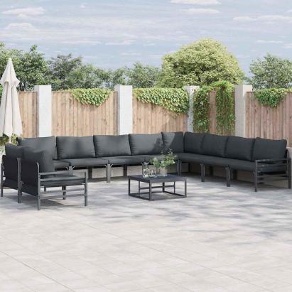 Set de canapele pentru grădină cu pernă 10 pcs Negru Oțel GartenMobel Dekor
