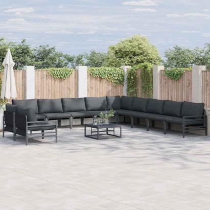 Set de canapele pentru grădină cu pernă 11 pcs Negru Oțel GartenMobel Dekor