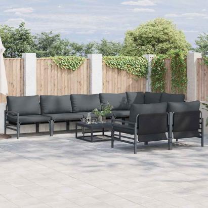 Set de canapele pentru grădină cu pernă 9 pcs Negru Oțel GartenMobel Dekor
