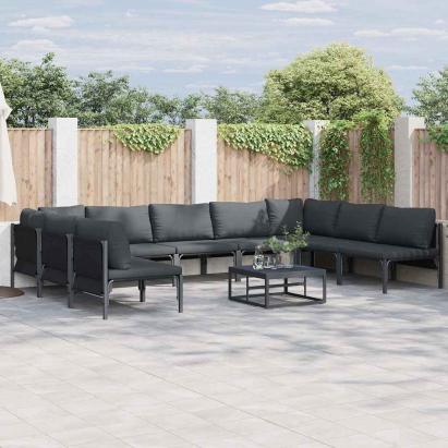 Set de canapele pentru grădină cu pernă 9 pcs Negru Oțel GartenMobel Dekor