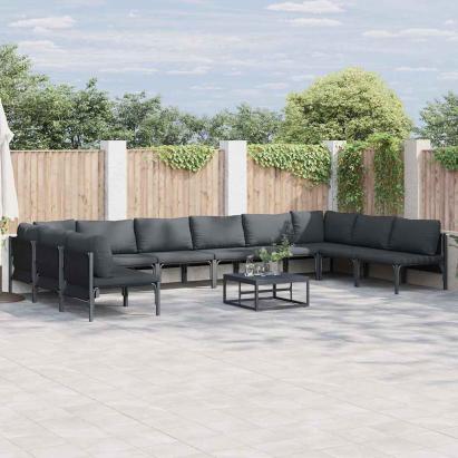 Set de canapele pentru grădină cu pernă 10 pcs Negru Oțel GartenMobel Dekor