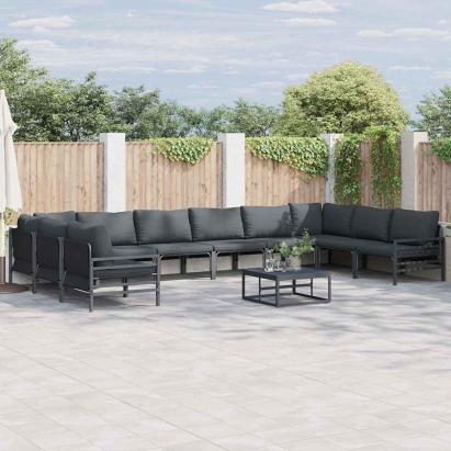 Set de canapele pentru grădină cu pernă 11 pcs Negru Oțel GartenMobel Dekor