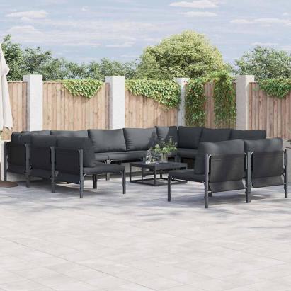 Set de canapele pentru grădină cu pernă 12 pcs Negru Oțel GartenMobel Dekor