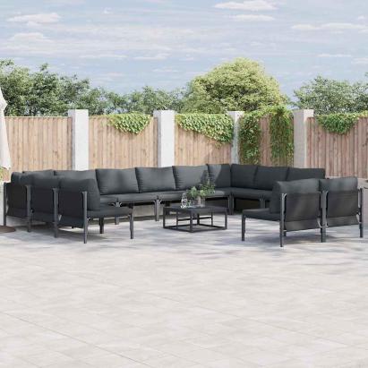 Set de canapele pentru grădină cu pernă 12 pcs Negru Oțel GartenMobel Dekor
