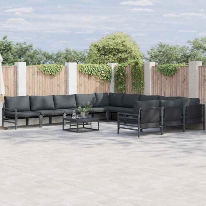 Set de canapele pentru grădină cu pernă 12 pcs Negru Oțel GartenMobel Dekor
