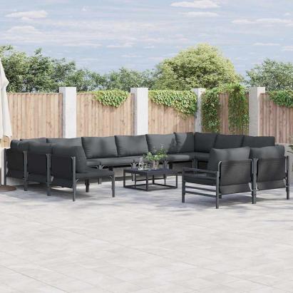 Set de canapele pentru grădină cu pernă 12 pcs Negru Oțel GartenMobel Dekor