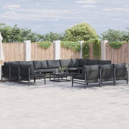 Set de canapele pentru grădină cu pernă 14 pcs Negru Oțel GartenMobel Dekor