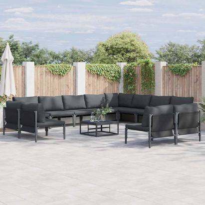 Set de canapele pentru grădină cu pernă 12 pcs Negru Oțel GartenMobel Dekor