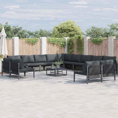 Set de canapele pentru grădină cu pernă 13 pcs Negru Oțel GartenMobel Dekor