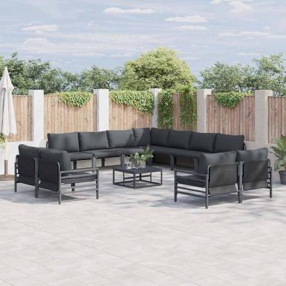Set de canapele pentru grădină cu pernă 11 pcs Negru Oțel GartenMobel Dekor