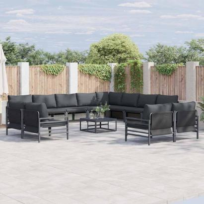 Set de canapele pentru grădină cu pernă 13 pcs Negru Oțel GartenMobel Dekor