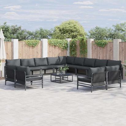 Set de canapele pentru grădină cu pernă 13 pcs Negru Oțel GartenMobel Dekor