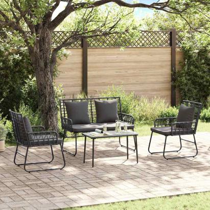 Set de Mobilier pentru Grădină cu pernă 4 pcs Negru și antracit GartenMobel Dekor