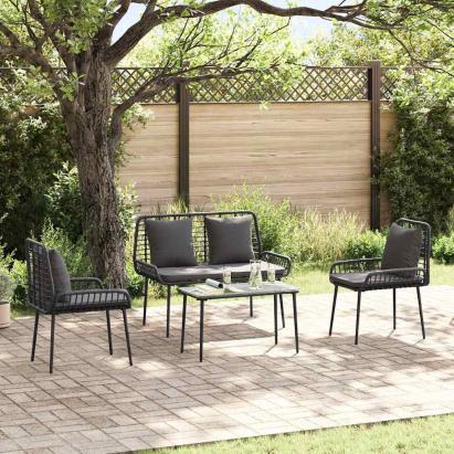 Set de Mobilier pentru Grădină 4 pcs Negru și Crem poliratan GartenMobel Dekor
