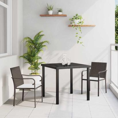 Set de masă pentru grădină 3 pcs Maro și negru Ratan PE GartenMobel Dekor