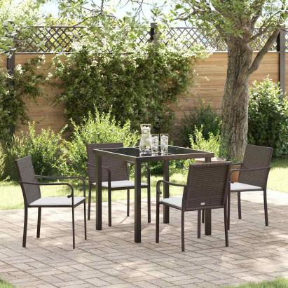 Set de masă pentru grădină 5 pcs Maro și negru Ratan PE GartenMobel Dekor