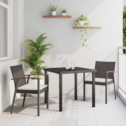 Set de masă pentru grădină 3 pcs Maro și negru Ratan PE GartenMobel Dekor